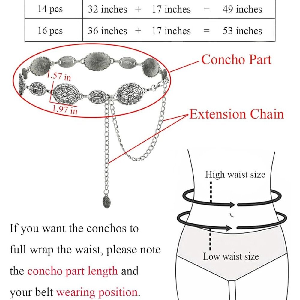Western Metal Concho Belt for Women Cowgirl Chain Belts for Dresses Jeans Countr - Picture 4 of 9